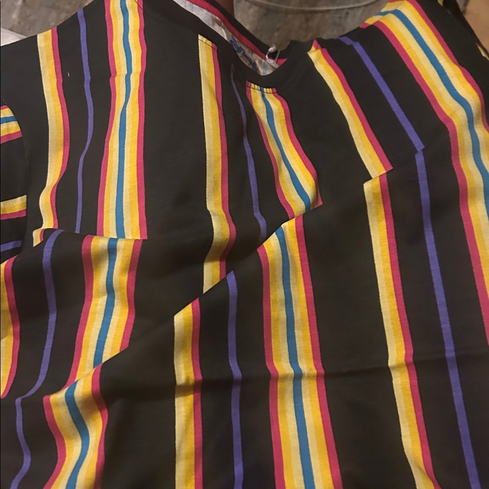 Fresh Neon Striped Shirt Men’s Large Retro Rainbow Streetwear NWT Bold Color Tee